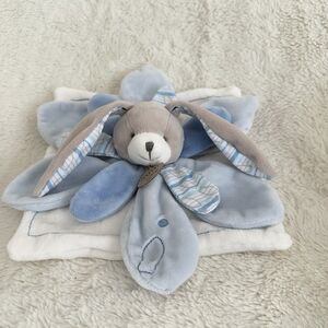 Doudou et Compagnie Blue Bunny Flower Petal Celestin Baby Lovey Security Blanket